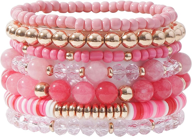 GOOJIDS Surfer Heishi Clay Bead Bracelets for Women Bohemian Stackable Gold Plated Beaded Stretch Bracelets Elastic Layering Friendship Bracelets Set Boho Jewelry - Image 1